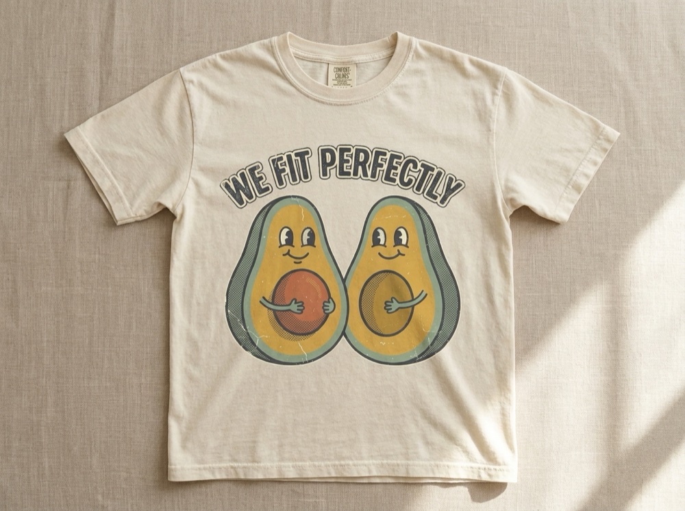 Funny Avocado Couples Shirt - Retro We Fit Perfectly Matching Tee